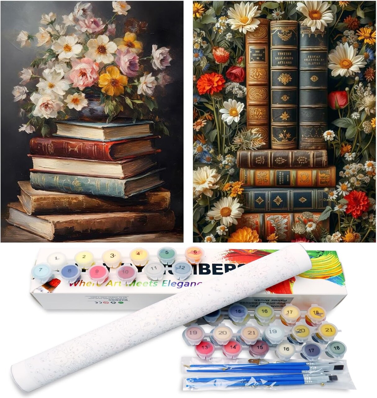 2 Pack Flower Paint by Numbers Kit for Adults – DIY Canvas Acrylic Painting for Beginners, Home Wall Art Decor, 12x16 Inch (Rolled Package)